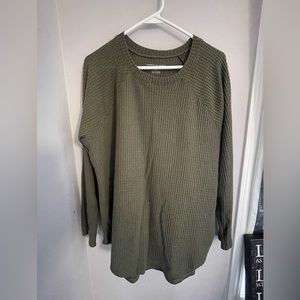 American Eagle Army Green Waffle Knit Long Sleeve Top